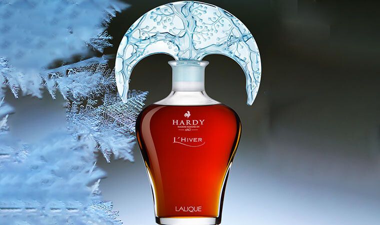 Cognac Hardy L'Hiver Grande Champagne Lalique crystal decanter in gift box